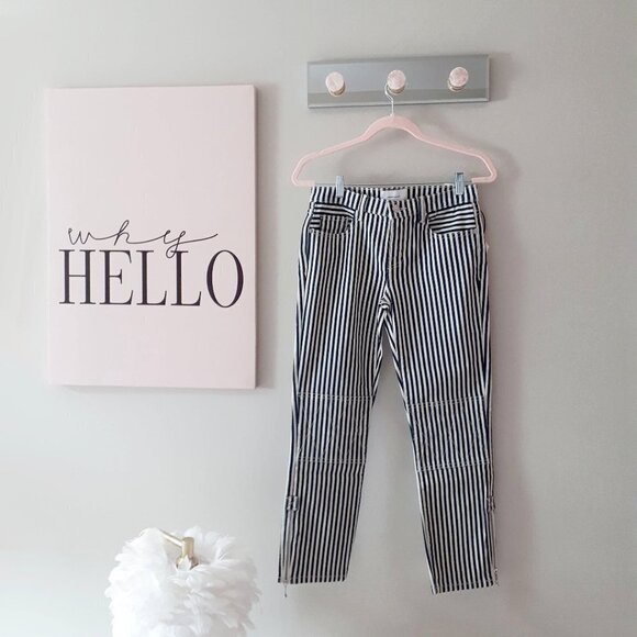 NWT Current | Elliott blue, warm white stripe skinny cropped stitch accent jeans - Picture 15 of 16